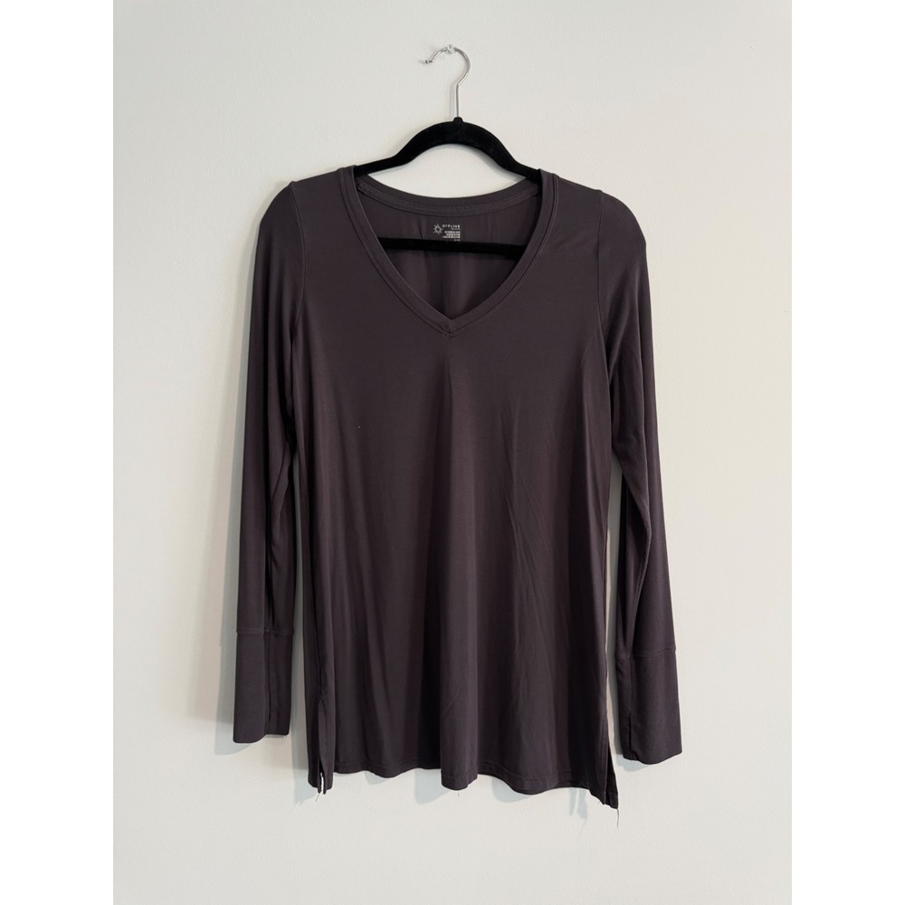 Layering basic Aerie Offline V-Neck Long Sleeve top shirt Women S gray‎